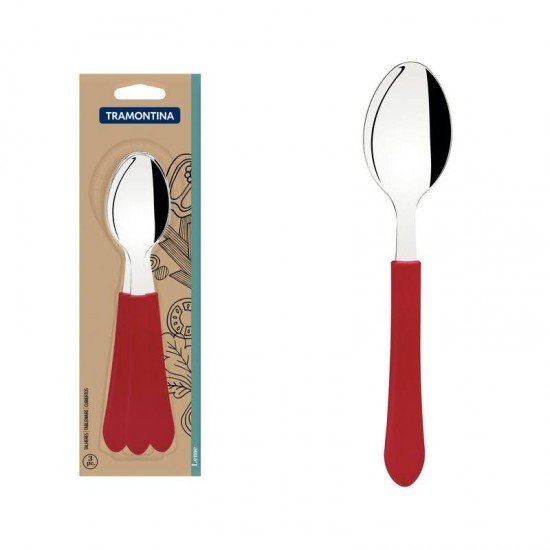 CONJUNTO DE COLHERES DE MESA TRAMONTINA LEME COM LÂMINAS EM AÇO INOX E CABOS DE POLIPROPILENO VERMELHO 3 PEÇAS