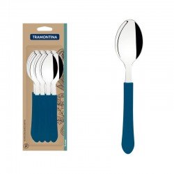 CONJUNTO DE COLHERES DE MESA TRAMONTINA LEME COM LÂMINAS EM AÇO INOX E CABOS DE POLIPROPILENO AZUL OCEANO 12 PEÇAS