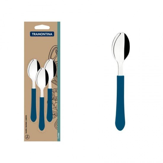 CONJUNTO DE COLHERES DE CHÁ TRAMONTINA LEME COM LÂMINAS EM AÇO INOX E CABOS DE POLIPROPILENO AZUL OCEANO 3 PEÇAS