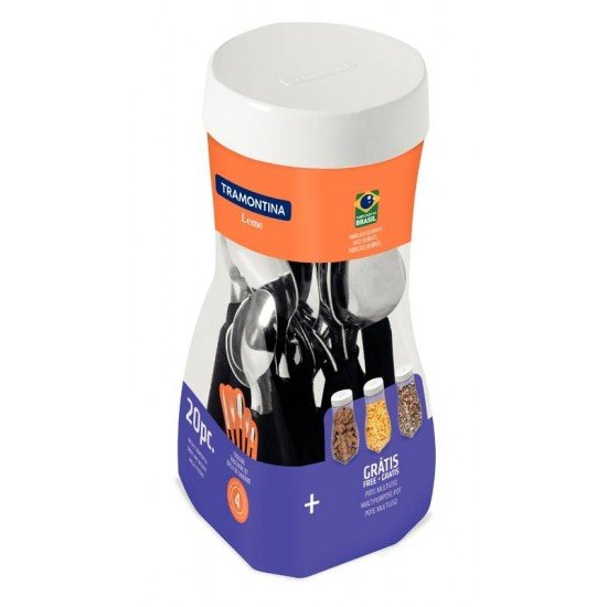 FAQUEIRO EM AÇO INOX E CABOS PRETO 20 PEÇAS TRAMONTINA