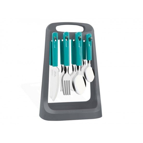 FAQUEIRO MAIS SUPORTE 25 PEÇAS OASIS VERDE SORTIDOS DE TALHERES PARA USO DOMESTICO TRAMONTINA