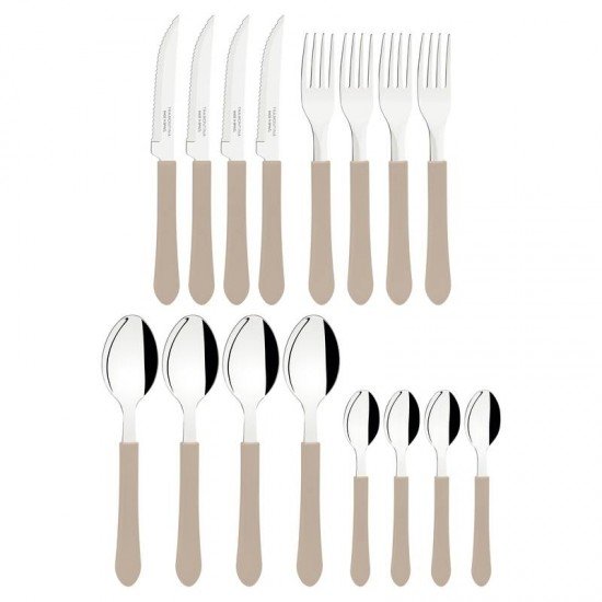 FAQUEIRO TRAMONTINA LEME COM LÂMINAS EM AÇO INOX E CABOS DE POLIPROPILENO CINZA 16 PEÇAS