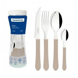 FAQUEIRO TRAMONTINA LEME COM LÂMINAS EM AÇO INOX E CABOS DE POLIPROPILENO CINZA 16 PEÇAS