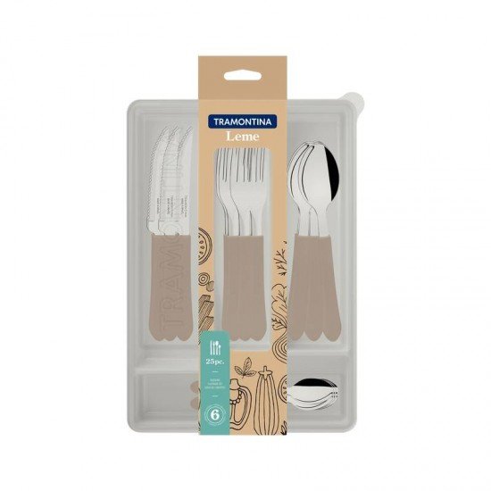 FAQUEIRO TRAMONTINA LEME COM LÂMINAS EM AÇO INOX E CABOS DE POLIPROPILENO CINZA COM GAVETEIRO 25 PEÇAS