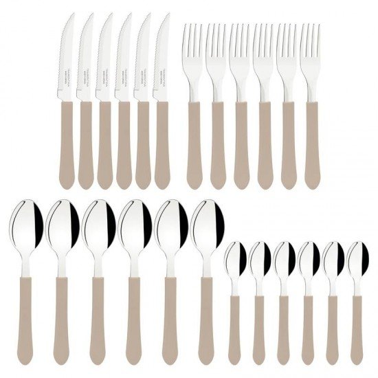 FAQUEIRO TRAMONTINA LEME COM LÂMINAS EM AÇO INOX E CABOS DE POLIPROPILENO CINZA COM GAVETEIRO 25 PEÇAS