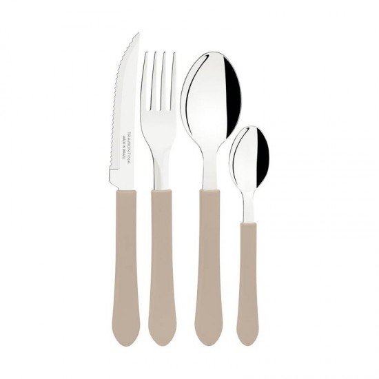 FAQUEIRO TRAMONTINA LEME COM LÂMINAS EM AÇO INOX E CABOS DE POLIPROPILENO CINZA COM GAVETEIRO 25 PEÇAS