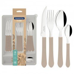 FAQUEIRO TRAMONTINA LEME COM LÂMINAS EM AÇO INOX E CABOS DE POLIPROPILENO CINZA COM GAVETEIRO 25 PEÇAS