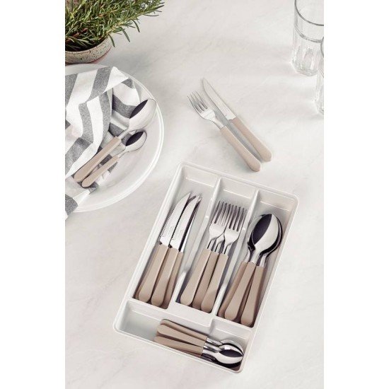 FAQUEIRO TRAMONTINA LEME COM LÂMINAS EM AÇO INOX E CABOS DE POLIPROPILENO CINZA COM GAVETEIRO 25 PEÇAS