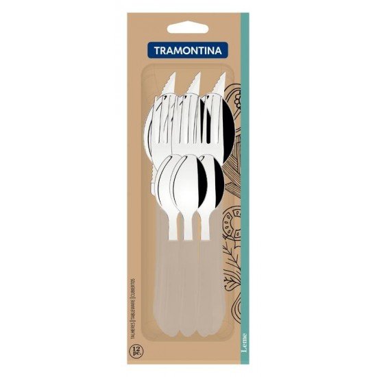 FAQUEIRO TRAMONTINA LEME COM LÂMINAS EM AÇO INOX E CABOS DE POLIPROPILENO CINZA 12 PEÇAS