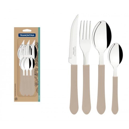 FAQUEIRO TRAMONTINA LEME COM LÂMINAS EM AÇO INOX E CABOS DE POLIPROPILENO CINZA 12 PEÇAS