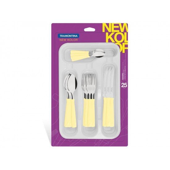 FAQUEIRO 25 PCS NEW KOLOR CREME SORTIDOS COM LAMINAS DE ACO INOX E CABOS DE POLIPROPILENO TRAMONTINA