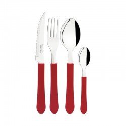 FAQUEIRO TRAMONTINA LEME COM LÂMINAS EM AÇO INOX E CABOS DE POLIPROPILENO VERMELHO 16 PEÇAS