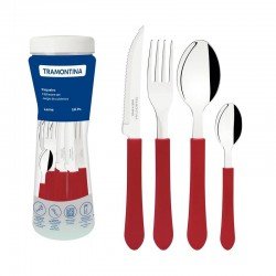 FAQUEIRO TRAMONTINA LEME COM LÂMINAS EM AÇO INOX E CABOS DE POLIPROPILENO VERMELHO 16 PEÇAS