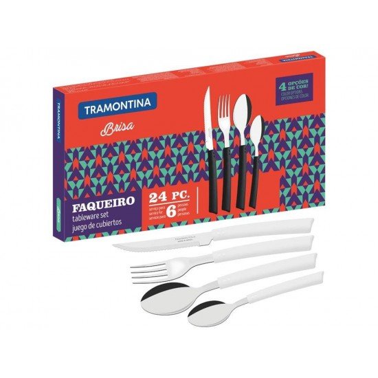 FAQUEIRO 24 PEÇAS BRISA BRANCO SORTIDOS COM LAMINAS DE ACO INOX E CABOS DE POLIPROPILENO TRAMONTINA