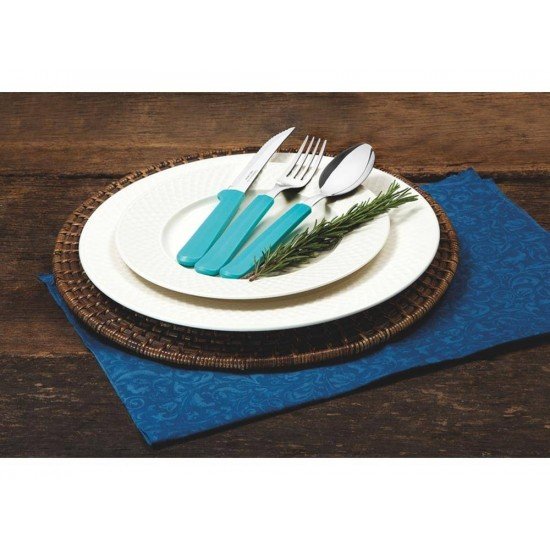 KIT 6 FACA PARA CARNE 5 TULUM TURQUESA LAMINA DE ACO INOX E CABO DE POLIPROPINO TRAMONTINA