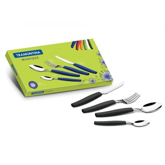 FAQUEIRO 24 PEÇAS MUNIQUE PRETO SORTIDOS COM LAMINAS DE ACO INOX E CABOS DE POLIPROPILENO TRAMONTINA