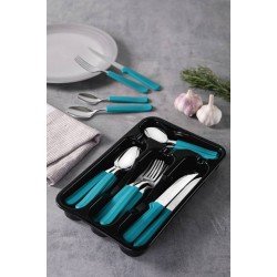 FAQUEIRO TRAMONTINA TULUM COM LÂMINAS EM AÇO INOX E CABOS DE POLIPROPILENO TURQUESA 25 PEÇAS