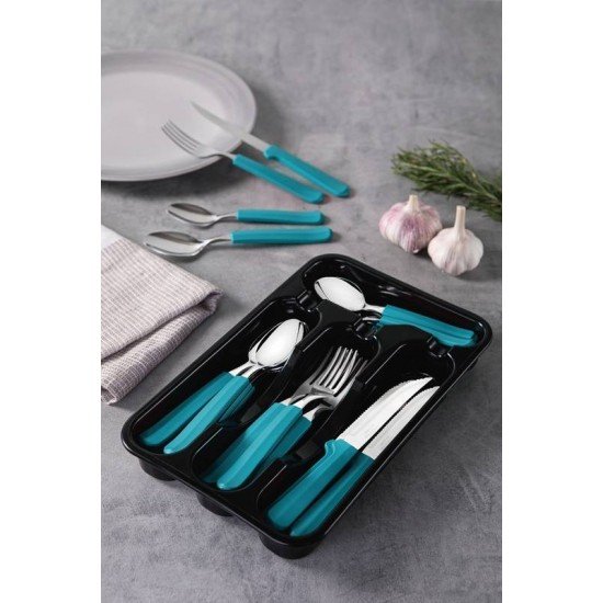 FAQUEIRO TRAMONTINA TULUM COM LÂMINAS EM AÇO INOX E CABOS DE POLIPROPILENO TURQUESA 25 PEÇAS