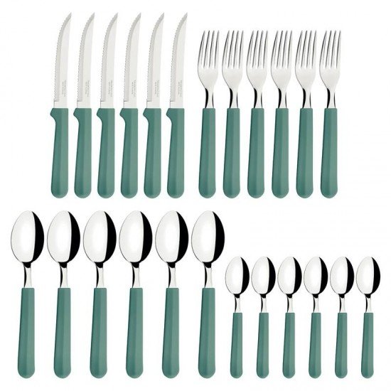 FAQUEIRO TRAMONTINA TULUM COM LÂMINAS EM AÇO INOX E CABOS DE POLIPROPILENO MENTA 24 PEÇAS