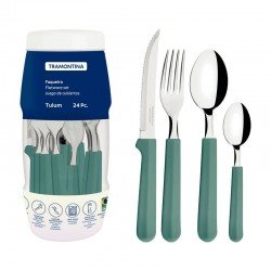 FAQUEIRO TRAMONTINA TULUM COM LÂMINAS EM AÇO INOX E CABOS DE POLIPROPILENO MENTA 24 PEÇAS