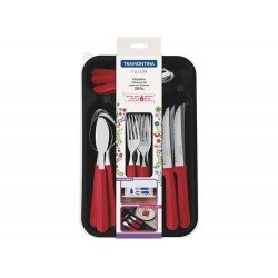 FAQUEIRO 25 PCS TULUM VERMELHO SORTIDOS COM LAMINAS DE ACO INOX E CABOS DE POLIPROPILENO TRAMONTINA