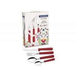 FAQUEIRO TRAMONTINA TULUM COM LÂMINAS EM AÇO INOX E CABOS DE POLIPRO VERMELHO 16 PC TRAMONTINA