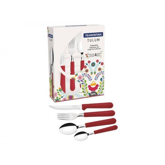 FAQUEIRO TRAMONTINA TULUM COM LÂMINAS EM AÇO INOX E CABOS DE POLIPRO VERMELHO 16 PC TRAMONTINA