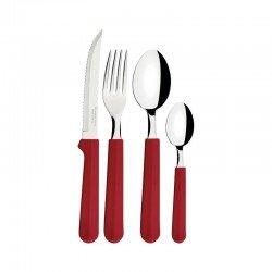 FAQUEIRO TRAMONTINA TULUM COM LÂMINAS EM AÇO INOX E CABOS DE POLIPROPILENO VERMELHO 24 PEÇAS