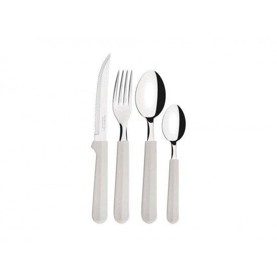 FAQUEIRO OFF WHITE EM AÇO INOX E CABO POLIPRO COM FACAS P CHUR COM ACESS MULTIUSO 27 PC TRAMONTINA