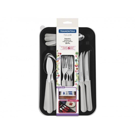 FAQUEIRO 25 PEÇAS TULUM BRANCO SORTIDOS COM LAMINAS DE ACO INOX E CABOS DE POLIPROPILENO TRAMONTINA
