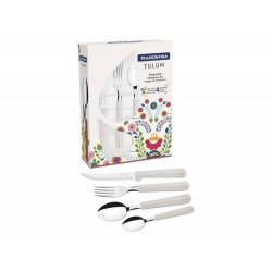 FAQUEIRO TRAMONTINA TULUM COM LÂMINAS EM AÇO INOX E CABOS DE POLIPRO OFF WHITE16 PC TRAMONTINA