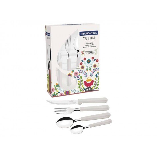 FAQUEIRO TRAMONTINA TULUM COM LÂMINAS EM AÇO INOX E CABOS DE POLIPRO OFF WHITE16 PC TRAMONTINA