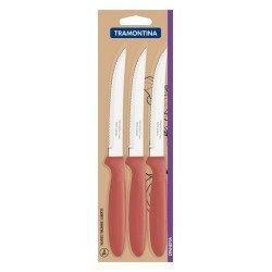 CONJUNTO DE FACAS PARA CHURRASCO TRAMONTINA IPANEMA COM LÂMINAS EM AÇO INOX E CABOS DE POLIPROPILENO GOIABA 3 PEÇAS