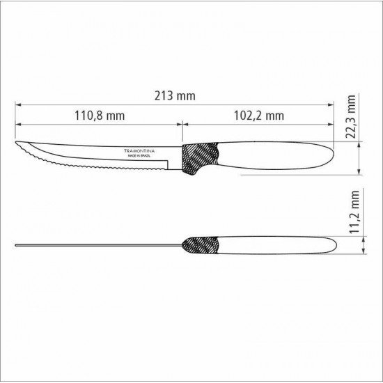 CONJUNTO DE FACAS PARA CHURRASCO TRAMONTINA IPANEMA COM LÂMINAS EM AÇO INOX E CABOS DE POLIPROPILENO BRANCO 3 PEÇAS