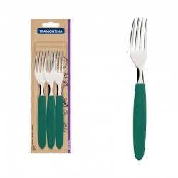 CONJUNTO DE GARFOS DE MESA TRAMONTINA IPANEMA COM LÂMINAS DE AÇO INOX E CABOS DE POLIPROPILENO VERDE ESMERALDA 3 PEÇAS