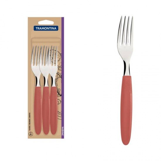 CONJUNTO DE GARFOS DE MESA TRAMONTINA IPANEMA COM LÂMINAS DE AÇO INOX E CABOS DE POLIPROPILENO GOIABA 3 PEÇAS
