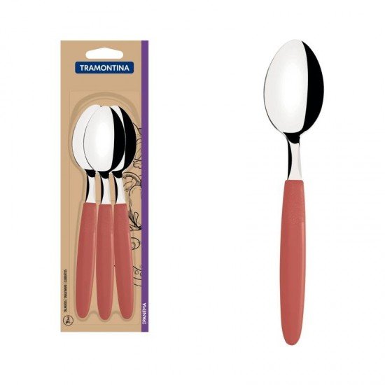 CONJUNTO DE COLHERES DE MESA TRAMONTINA IPANEMA COM LÂMINAS DE AÇO INOX E CABOS DE POLIPROPILENO GOIABA 3 PEÇAS