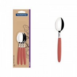 CONJUNTO DE COLHERES DE CHÁ TRAMONTINA IPANEMA COM LÂMINAS EM AÇO INOX E CABOS DE POLIPROPILENO GOIABA 3 PEÇAS