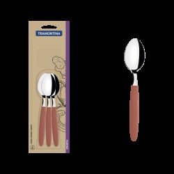 CONJUNTO DE COLHERES DE CHÁ TRAMONTINA IPANEMA COM LÂMINAS EM AÇO INOX E CABOS DE POLIPROPILENO GOIABA 3 PEÇAS
