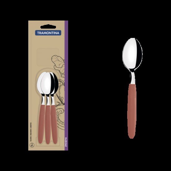 CONJUNTO DE COLHERES DE CHÁ TRAMONTINA IPANEMA COM LÂMINAS EM AÇO INOX E CABOS DE POLIPROPILENO GOIABA 3 PEÇAS