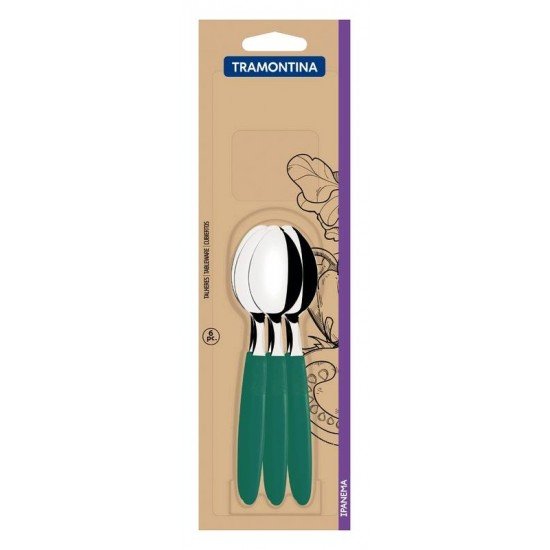 CONJUNTO DE COLHERES DE CHÁ TRAMONTINA IPANEMA COM LÂMINAS EM AÇO INOX E CABOS DE POLIPROPILENO VERDE ESMERALDA 6 PEÇAS