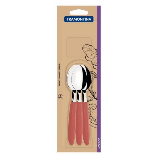 CONJUNTO DE COLHERES DE CHÁ TRAMONTINA IPANEMA COM LÂMINAS EM AÇO INOX E CABOS DE POLIPROPILENO GOIABA 6 PEÇAS