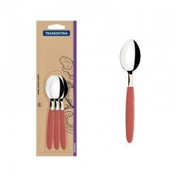 CONJUNTO DE COLHERES DE CHÁ TRAMONTINA IPANEMA COM LÂMINAS EM AÇO INOX E CABOS DE POLIPROPILENO GOIABA 6 PEÇAS