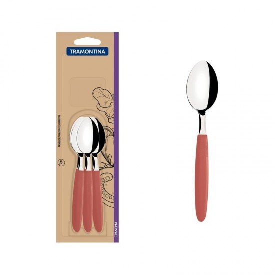 CONJUNTO DE COLHERES DE CHÁ TRAMONTINA IPANEMA COM LÂMINAS EM AÇO INOX E CABOS DE POLIPROPILENO GOIABA 6 PEÇAS