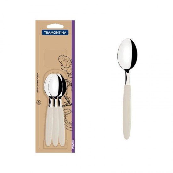CONJUNTO DE COLHERES DE CHÁ TRAMONTINA IPANEMA COM LÂMINAS EM AÇO INOX E CABOS DE POLIPROPILENO CINZA 6 PEÇAS