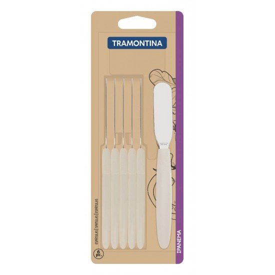 CONJUNTO ESPATULAS MANTEIGA IPANEMA LAMINAS AÇO INOX E CABOS DE POLIPROPILENO CINZA 6 PC TRAMONTINA