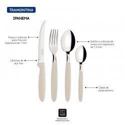 FAQUEIRO TRAMONTINA IPANEMA COM LÂMINAS EM AÇO INOX E CABOS DE POLIPROPILENO CINZA COM POTE PLÁSTICO 24 PEÇAS