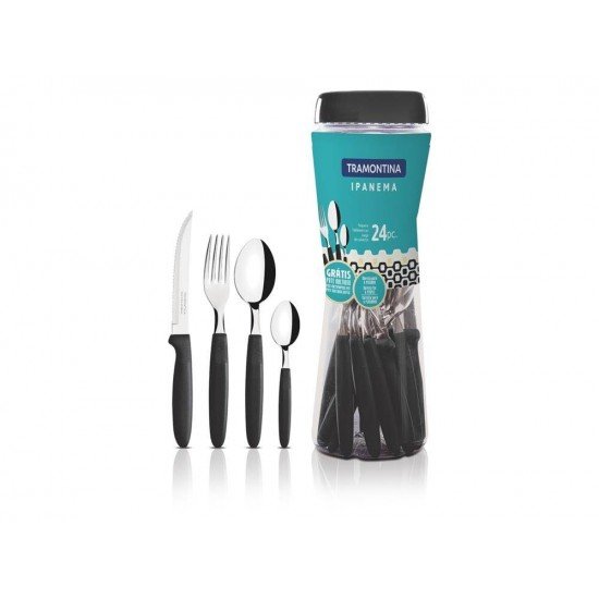 FAQUEIRO 24 PEÇAS IPANEMA PRETO SORTIDOS COM LAMINAS DE ACO INOX E CABOS DE POLIPROPILENO TRAMONTINA