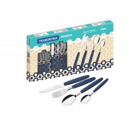 FAQUEIRO 24 PEÇAS IPANEMA AZUL SORTIDOS COM LAMINAS DE ACO INOX E CABOS DE POLIPROPILENO TRAMONTINA