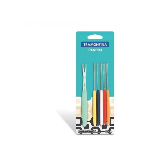 CONJUNTO GARFOS P PETISCOS 6 PC IPANEMA MISTO LAMINAS DE ACO INOX E CABOS DE POLIPRO TRAMONTINA
